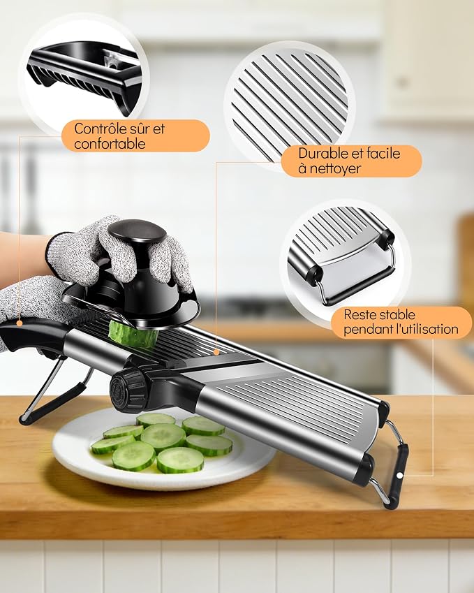 MASTERTOP Adjustable Mandoline Food Slicer,Vegetable Slicer Fruit Cutter | Stainless Steel Mandoline Slicer, Julienne Slicers for Kitchen Onion Potato, Tomato, Vegetable, and Fruit, Dishwasher Safe