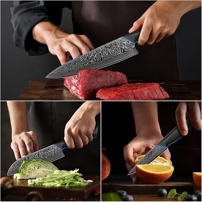 3 Piece Kitchen Knife Set, 67-Layer Damascus Steel, Ergonomic G10 Handle | Damascus Knife Set with Full-Tang Handles, Premium Japanese Chef Knife Set with Gift Box - Zeus Series