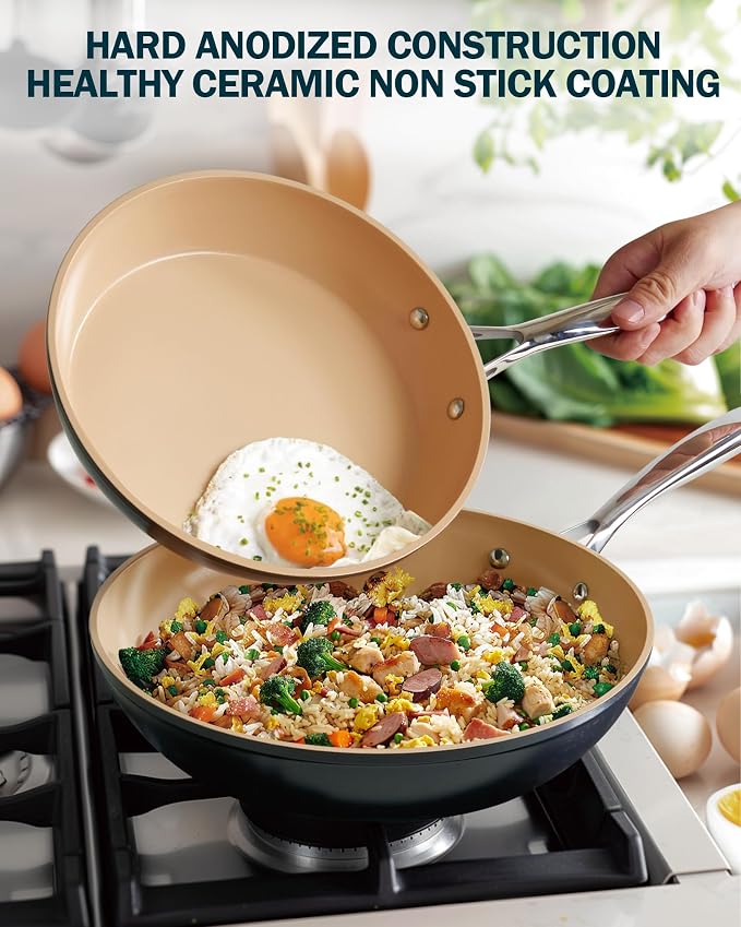 Cooks Standard Classic 9.5 Inch Hard Anodized Ceramic Nonstick Skillet Pan | Induction Ready Frying Pan with Riveted Stay-Cool Handle, Egg & Omelette Pan, Oven Safe, Black Apricot