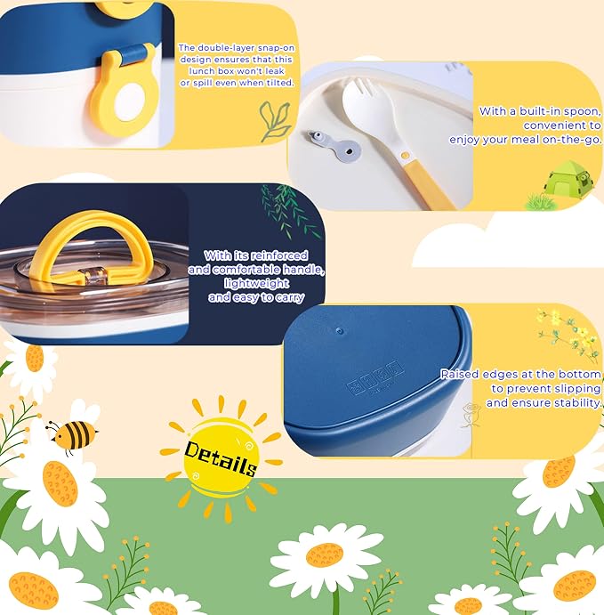 Kawaii Bento Box, Leakproof Lunch Box with Bag & Tableware