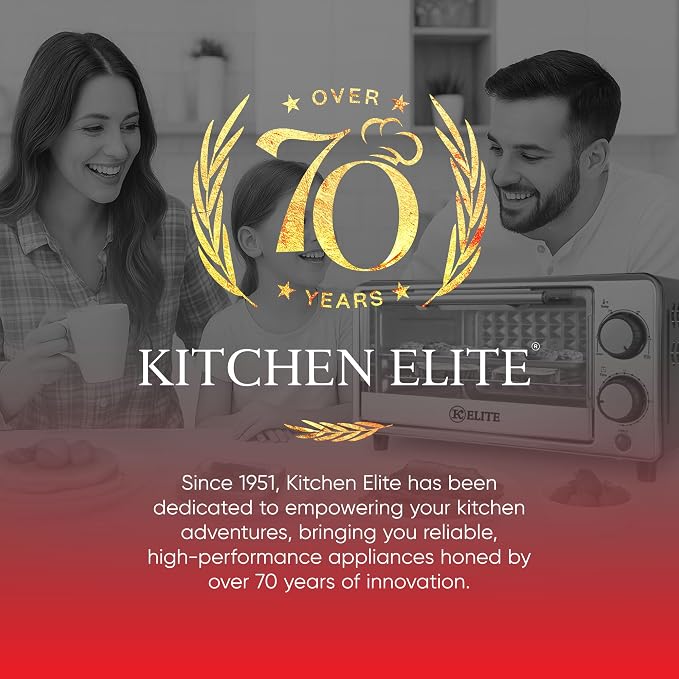 Kitchen Elite Toaster Oven, Compact Countertop Appliance with Bake Tray, Wire Rack, Adjustable Timer, and Temperature Control, Black