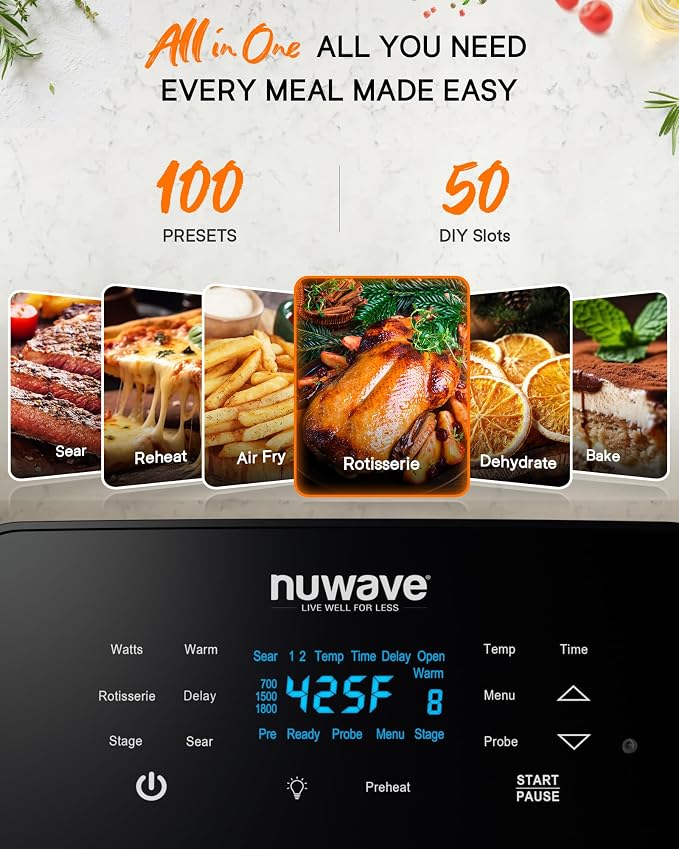 Nuwave Brio 15.5Qt Air Fryer Rotisserie Oven, 50°-425°F Temp Controls