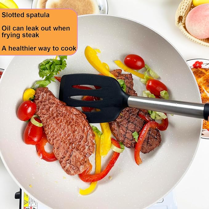 KLAQQED Spatula Set Silicone Heat Resistant for Nonstick Cookware Rubber Silicone Spatula Turner Fish, Large Nonstick Plastic Egg Wok Spatula for kitchen use Cooking Utensils Set