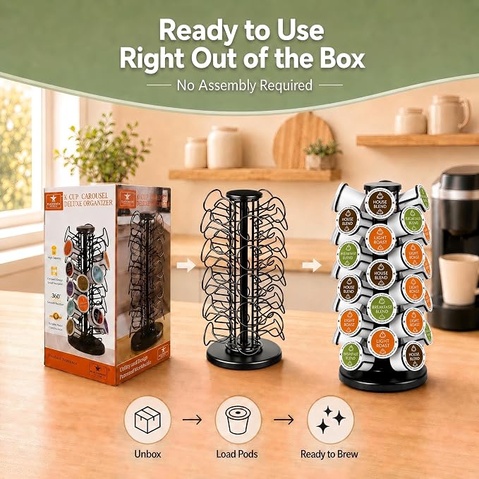 Coffee Pod Holder for 40 Pods, K Cup Holder Organizer with Weighted Base | Heavy-Duty Steel,Smooth & Quiet 360°Rotation,Easy Access,No Assembly Required,Space-Saving for Coffee Stations & Countertops