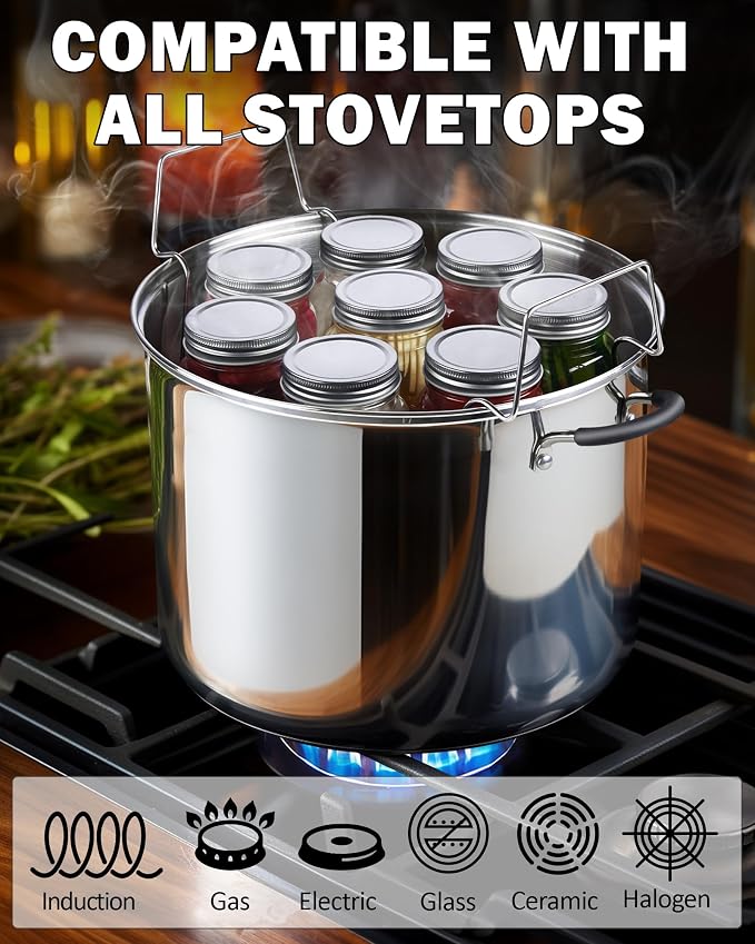Cook N Home Stainless Steel Water Bath Canning Pot with rack and Lid, | 20 Quart Large Pots Steam Canner - Home Canning Pot for Preserving, Pickling and Jams, All Stovetops Compatible