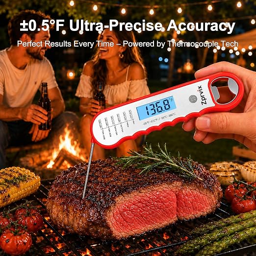0.5s Instant Read Meat Thermometer Digital, Cooking, ±0.5°F Accuracy | Food Thermometer with Lift-to-Wake, Backlight & Auto-Rotating Display, IPX6 Waterproof for Grill, BBQ, Candy & Kitchen
