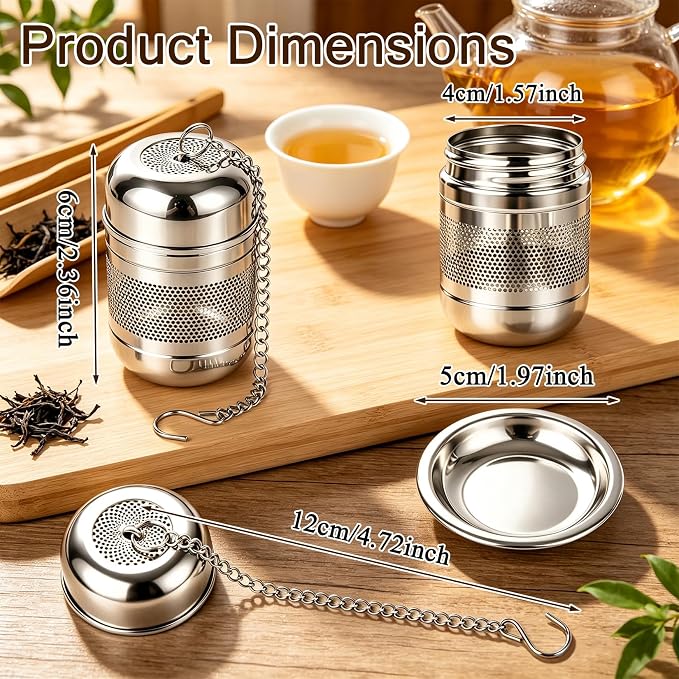 3Pcs Tea Infuser, 304 Stainless Steel Extra Fine Mesh Tea Strainer with Secure Threaded Lid & Hanging Chain, Reusable Loose Leaf Tea Filter for Home Restaurant Camping