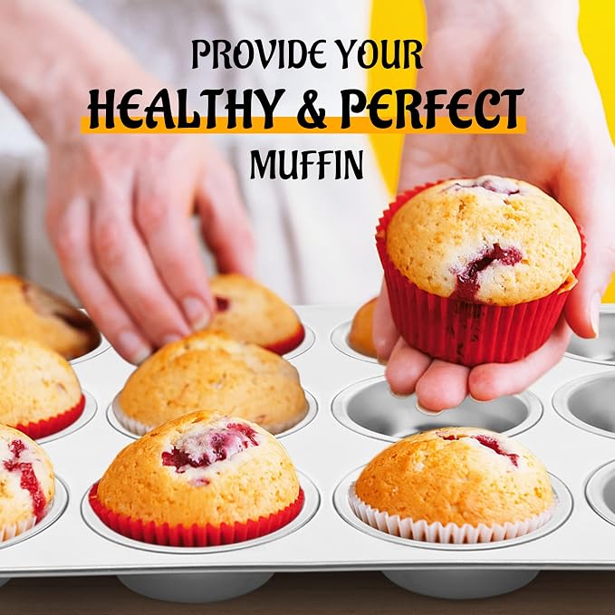 E-far Muffin Pan 12-Cup, 3-Pack Stainless Steel Cupcake Pan for Oven | Non-Toxic Metal Muffin Tins for Baking Muffins & Cupcakes, Regular Size & Easy Clean, Dishwasher Safe