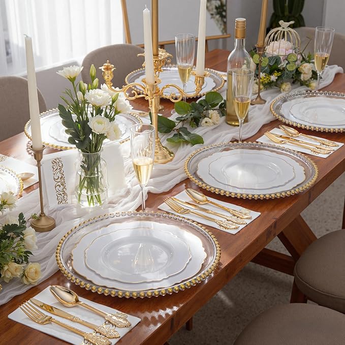 300 Pieces Gold Plastic Silverware Disposable - Heavy Duty Plastic Cutlery - Gold Silverware Sets Includes 100 Forks, 100 Spoons, 100 Knives for Baby Shower/Wedding/Birthday/Party