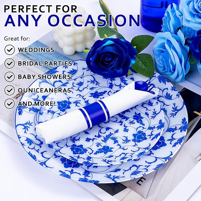 400PCS Pre Rolled Blue Plastic Silverware Set Heavy Duty for Wedding | Individually Wrapped Utensils, 100 Guests, Durable and Sturdy, BPA free, Includes Matching Napkins, for Festive Events