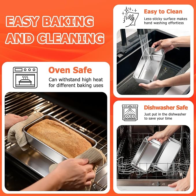 TeamFar Loaf Pans for Baking Bread, 9 x 5 Inch Stainless Steel Loaf Pans | Bread Pans Tins for Homemade Brownies, Healthy & Sturdy, Oven & Dishwasher Safe - Set of 2