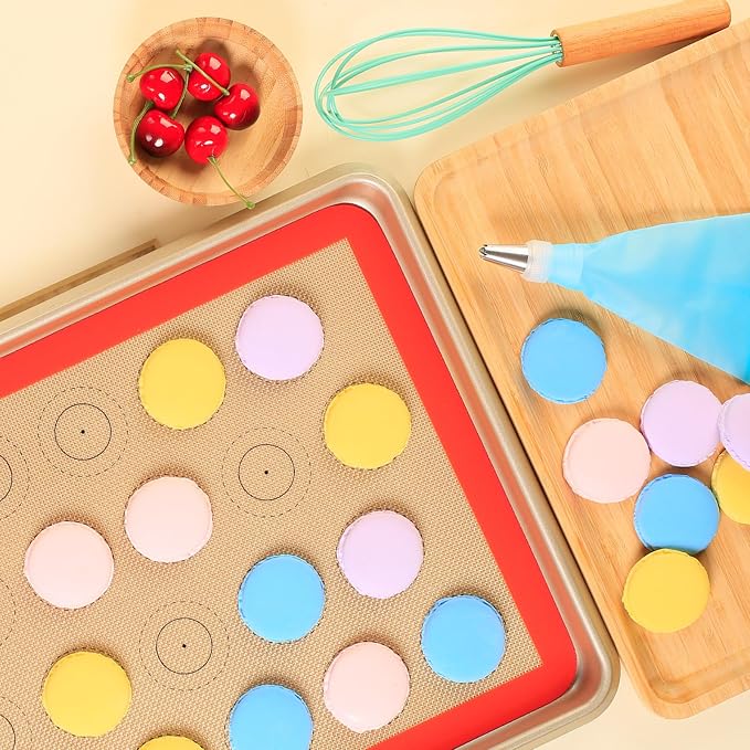AMYONE Macaron Silicone Baking Mats for Half Sheet Pan, Platinum, 2PCS | Precise Size 11 5/8 X 16 1/2; For Macaron/Cookie/Bread/Pastry; Food Grade Silicone, Reusable Nonstick Liner, Orange