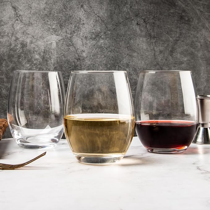 UMEIED Stemless Wine Glasses Set of 12, 15 oz Clear Red White Wine Glasses | Wine Glass for Home Party Wedding Anniversary