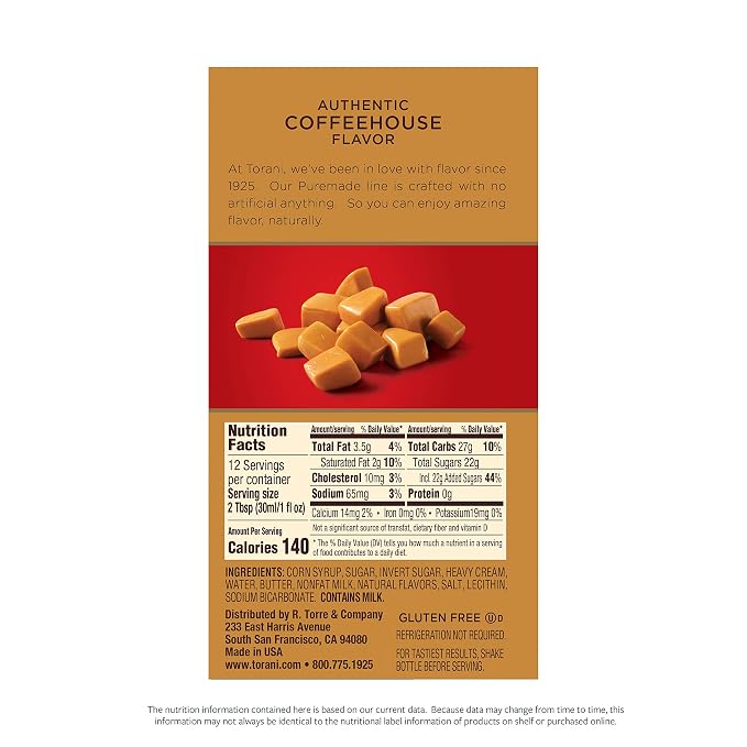 Torani Puremade Caramel Dessert & Drink Sauce, 16.5 fl oz, 4 Pack