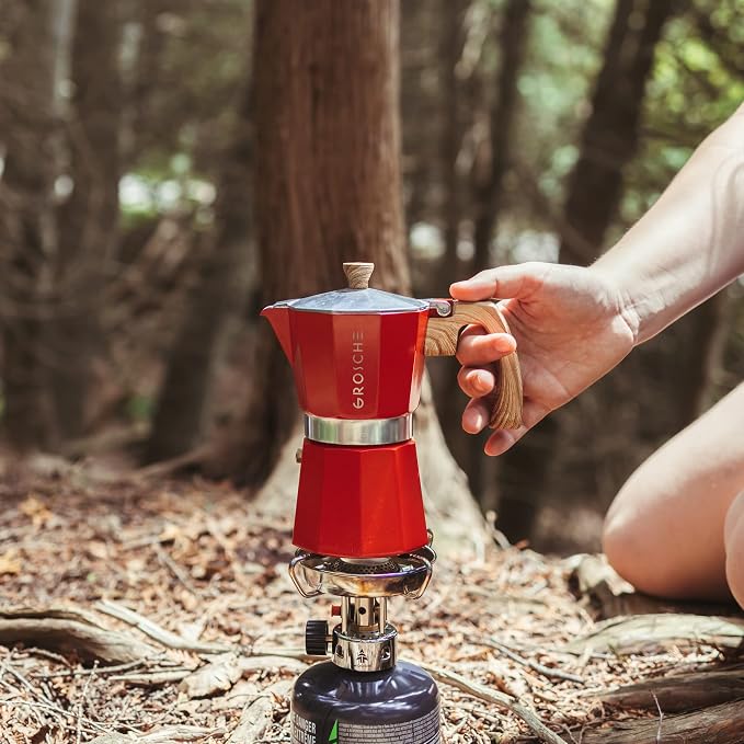 GROSCHE Milano Stovetop Espresso Maker Moka Pot 9 espresso Cup 15.2 oz Red | Cuban Coffee Maker And Italian Moka Pot For Stovetop Espresso; For Gas, Electric, And Propane Stoves With A Soft-Touch Handle
