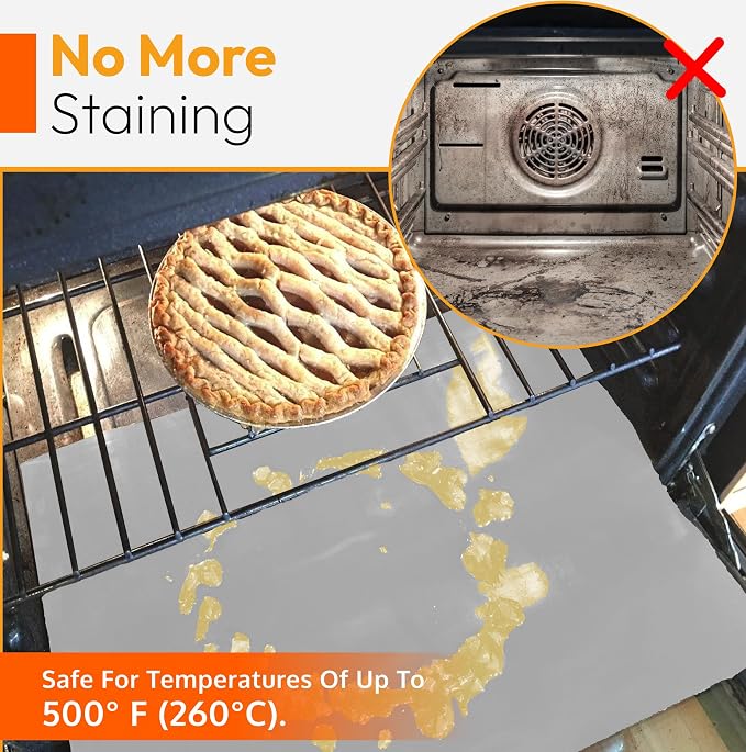 Oven Liners for Bottom of Oven - 17"x 25" Large Heavy Duty Non-Stick 2 Pack | Resistant to 500°F, BPA & PFOA Free, Reusable, Fits Electric, Gas, Toaster, Microwave Ovens & Grills, Spill Guard, Silver