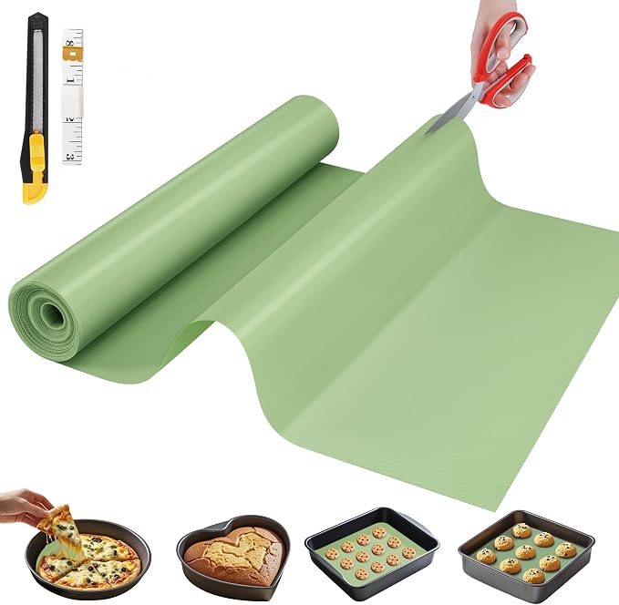 GTJ Silicone Baking Mat Roll, Reusable Baking Sheet Liners, 12 in x 10 ft | Free Cut to Size, Food-Grade, Non-Stick, Non-Slip, For Dough, Pastry, Air Fryer, Freeze Dryer, Oven Pan, Kitchen Counter