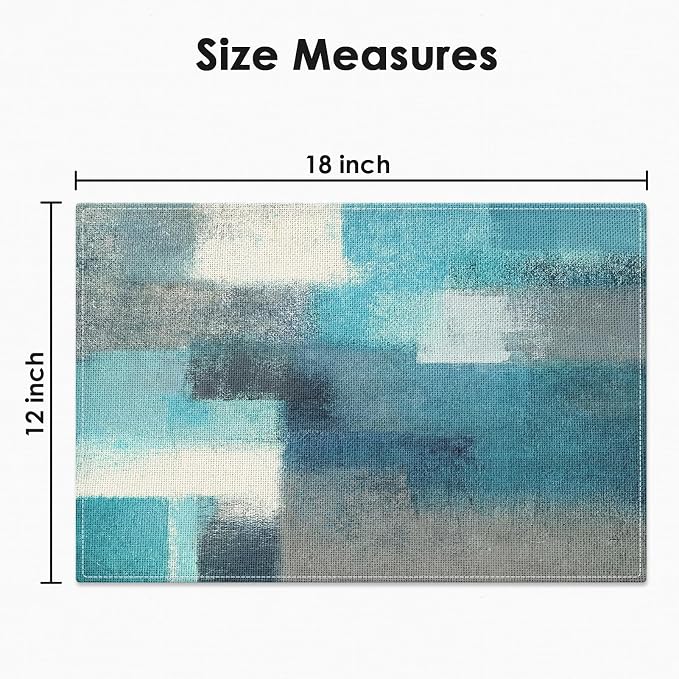 Emvency Farmhouse Placemats Set of 4, 12x18 Inch, Teal and Grey | Abstract Art Painting Table Mats for Outdoor Home Party Kitchen Dining Decoration