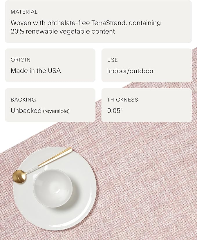 Chilewich Mini Basketweave Placemats, Woven Oval Placemats Set of 4 | Reusable, Stain-Resistant, Indoor/Outdoor Tabletop Protection, Blush, 14" x 19.25"
