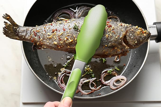 2 Pack Silicone Kitchen Tongs, 9 & 12 Inch, Stainless Steel, Light Green