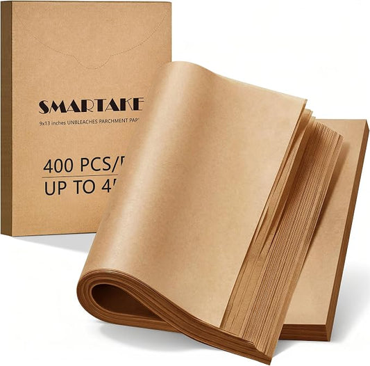 SMARTAKE 400 Pcs Parchment Paper Baking Sheets, Pre-Cut, 9x13 Inches | Unbleached Non-Stick Greaseproof Baking Paper, Oven Safe up to 450°F, for Frying Grilling Steaming Bread Cakes Cookies Meats