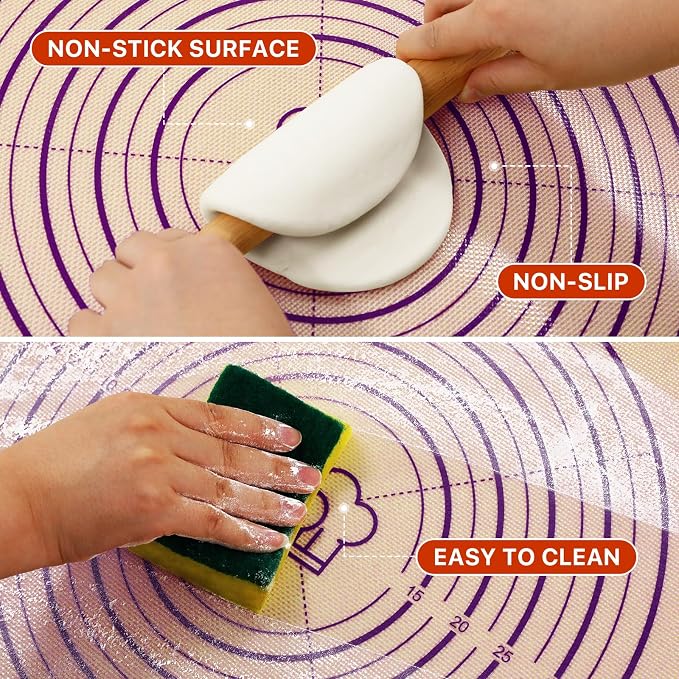 DANIA & DEAN 28"x20" Extra Thick Silicone Baking Mat for Pastry and Bread | Non-Slip & Non-Stick Mat with Measurements, for Pizza, Pie Crust, Dough Rolling, Pasta & Sourdough, Reusable Counter Sheet