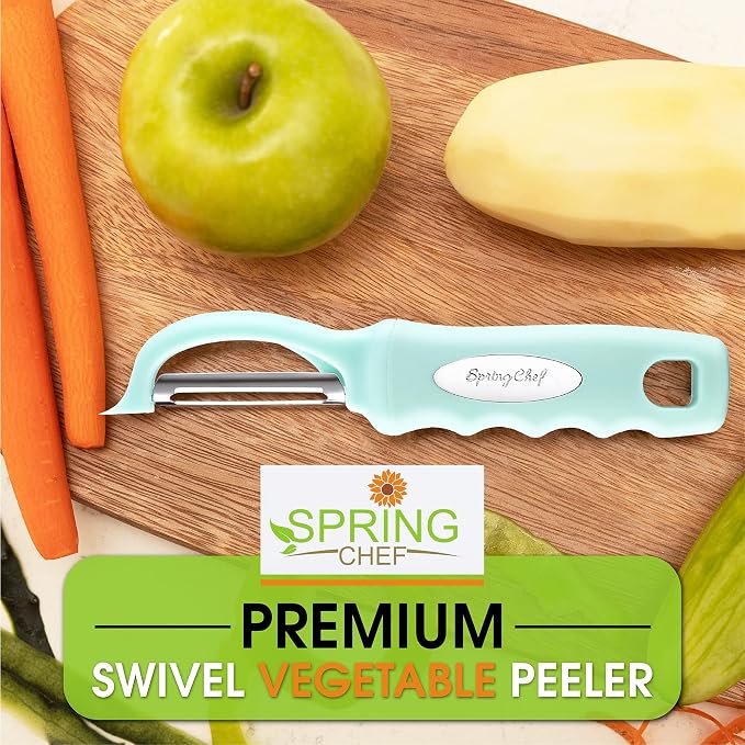 Spring Chef Swivel Vegetable Peeler w/Soft Grip Handle, Set of 2, Mint | Premium Potato Peeler w/ Ultra Sharp Stainless Steel Blades, Multifunctional Veggie Peeler for Apple, Carrot, Cucumber, Fruit