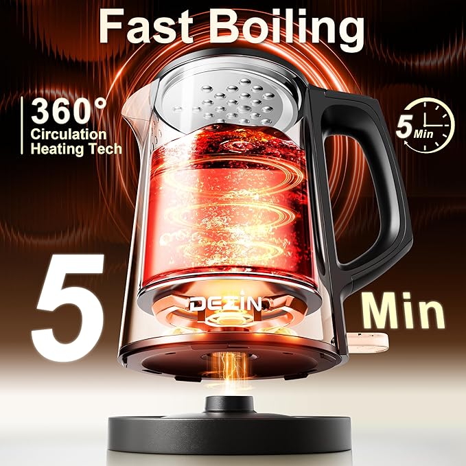 Dezin 0.8L Small Electric Kettle, Stainless Steel Portable Travel Kettle | Double Wall Construction, Auto Shut-Off, 800W Fast Boiling, Compact Tea Kettle for Business Trip, Home, Office, Hotel, Dorm