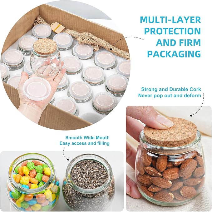 40 Pack 7oz Small Glass Jars with Cork Lids,Mason Jars | PE Lids,Twine & Labels for Candle Making,Yogurt,Wedding Favors,Spice Storage,Dessert Cups,Party Decorations & DIY Crafts