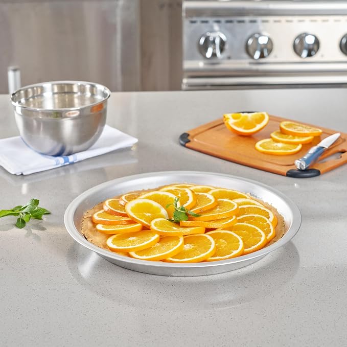 Restaurantware Aluminum Pie Pan 12 Count 12 Inch Round 1.25 Inch Deep Oven-Friendly Pie Tin, Lightweight Baking Pan, Silver Plate for Quiche, Fruit Pies, Home And Commercial Kitchens
