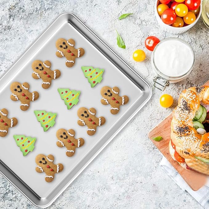 Wildone Baking Sheet Set of 2 - Stainless Steel Cookie Sheet Baking Pan, Size 12 x 10 x 1 inch, Non Toxic & Heavy Duty & Mirror Finish & Rust Free & Easy Clean