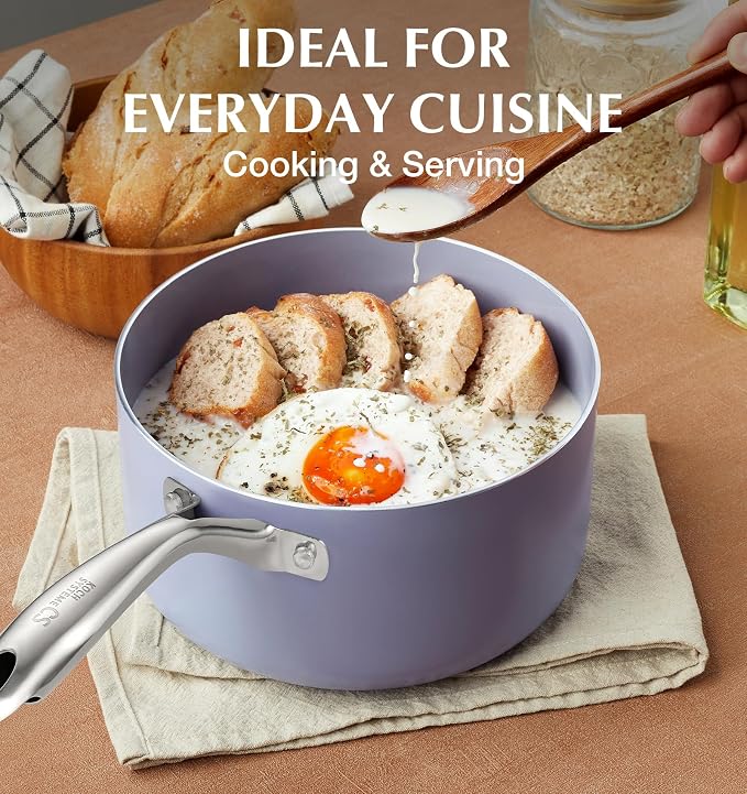KOCH SYSTEME CS 4 QT Saucepan with Lid, 4 Quart Nonstick Ceramic Sauce pan with Stainless Steel Handle, Non-Toxic Cooking Pot, Induction Pot, Oven Safe, Compatible for All Stove Top, Gradient Purple