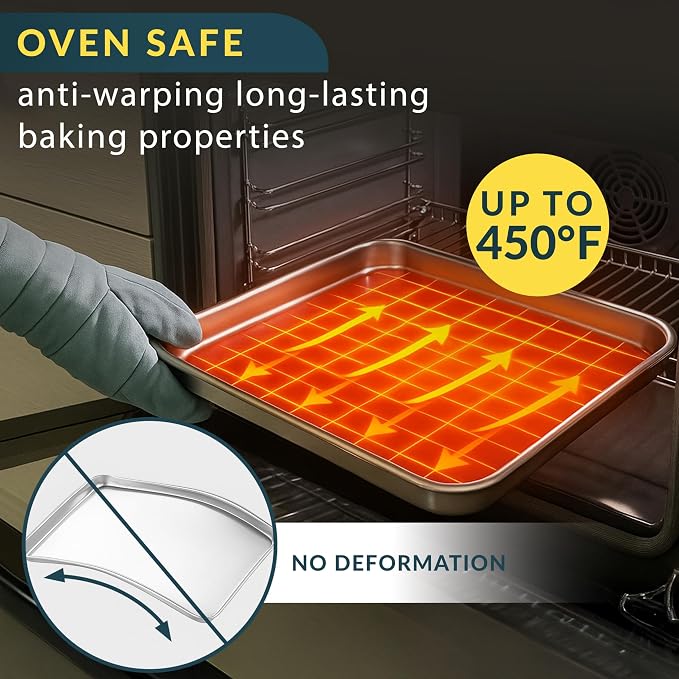 Stainless Steel Cookie Sheet Set of 2, 9" Baking Sheet Pans, Non-Stick | Mirror finish & rust-resistant; BPA-free and dishwasher safe; ideal for everyday oven roasting