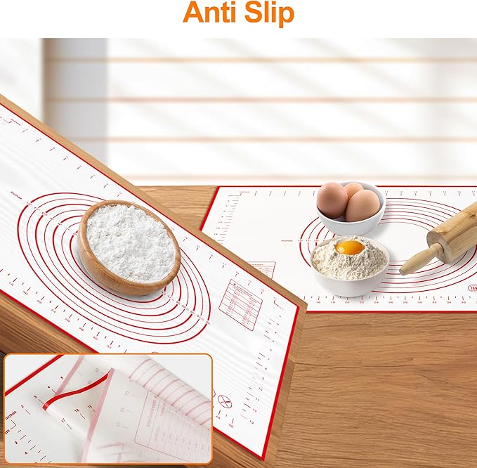 HOOMIL Silicone Baking Mat, 24 x 16 Inch Pastry Mat with Measurements | BPA-Free, Food-Contact Material, Nonstick Baking Mat with Non-Slip Counter Grip, Dishwasher Safe, Rolls for Storage