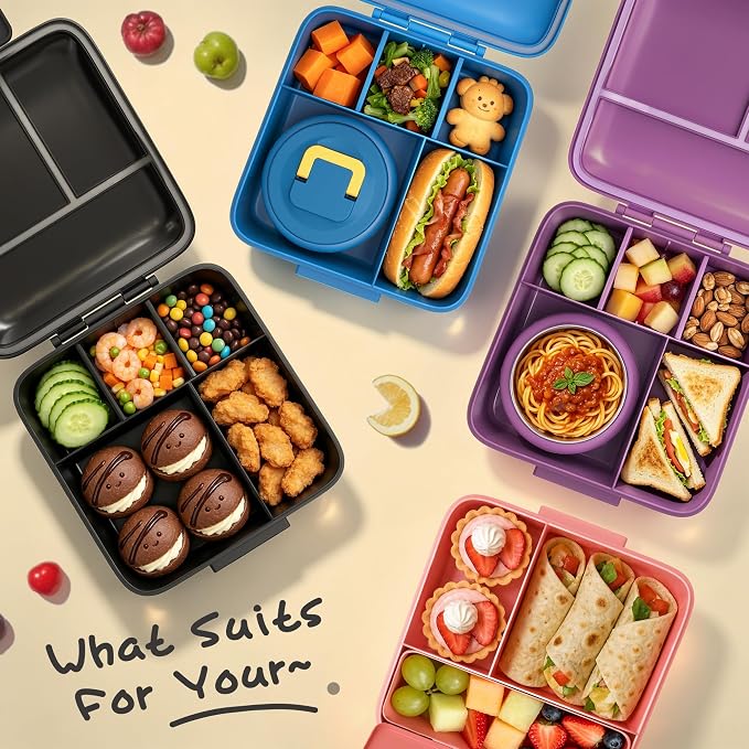 JXXM Bento Lunch Box for Kids With 8oz Soup thermo,Leak-proof Lunch Containers with 5 Compartment,thermo Food Jar and Lunch Bag, Food Containers for School (A-Black(Game Consoley))