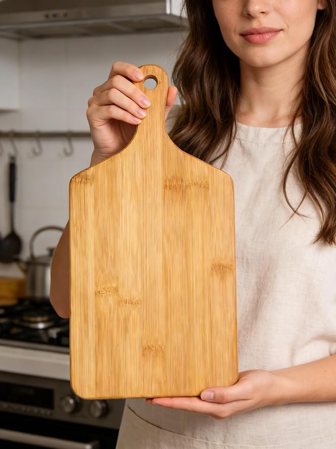 Bamboo Cutting Board for Kitchen (16'' x 7.8'), Wooden Cutting Board with Handle, Charcuterie Board, Cheese Board, Decorative Wooden Serving Board