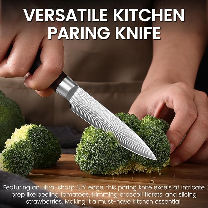 DiiHAUZZ Paring Knife, 3.5 Inch Fruit Knife, High Carbon Stainless Steel | Ultra Sharp 12-15° Blade, Ergonomic Pakkawood Handle No Cracking, Peeling Fruits Cutting Slicing Vegetable, Gift Box & Sheath