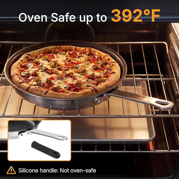 NEWBULIG Nonstick Frying Pan, 8 Inch Heavy-Gauge Aluminum Skillet with Ceramic Nonstick Coating & Stainless Steel Base for Induction, Electric, Gas, Oven Safe, Black Hanging Handle | Aluminum body even heating, steel handle silicone grip, oven safe 392...
