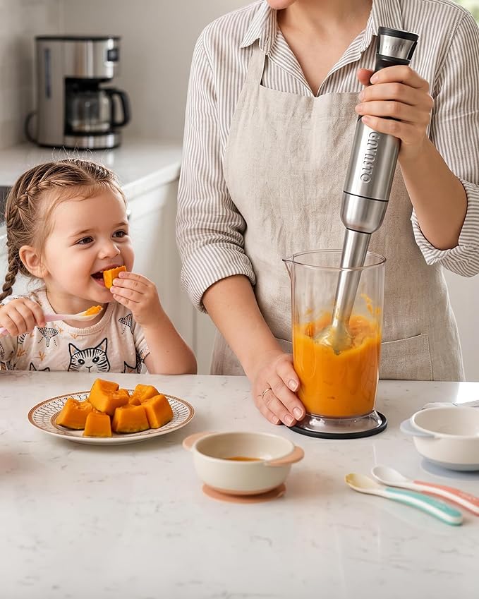 Gavasto Smart Immersion Blender, Hand Blender with Variable Telescopic Blending Rod & Stepless Speed Control, Powerful Handheld Blender with Smart Overload Protection for Smoothies, Puree, Baby Food