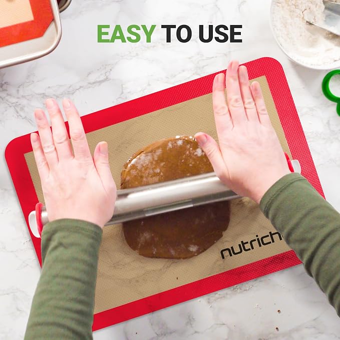 Nutrichef Silicone Baking Mats - 2 Non-stick Food-Grade Reusable Silicone Mats - Perfect for Half Baking Pans 16.5 x 11.6 IN - Oven-Safe Up to 480 Degrees F - Safe for Ovens & Dishwashers - Red