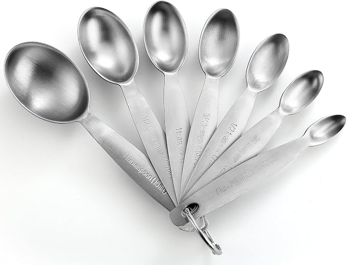 Spring Chef Stainless Steel Measuring Spoons Set of 7 with Leveler | Oval Metal Teaspoon & Tablespoon Measuring Spoons for Dry & Liquid Ingredients, Nesting Metric Spoons with Long Handle