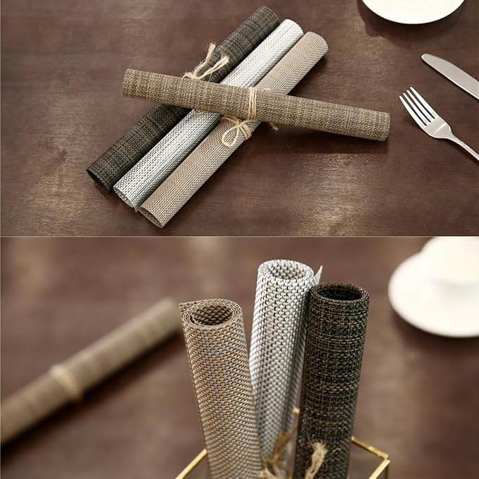 Zupro Woven PVC Table Runner(Silver Gray) 12x71IN, for Indoor/Outdoor Use | Washable Heat-Resistant Non Slip Table Mats PVC Vinyl Kitchen Dining Patio Table Place Mats for Holidays Dinner Parties BBQs
