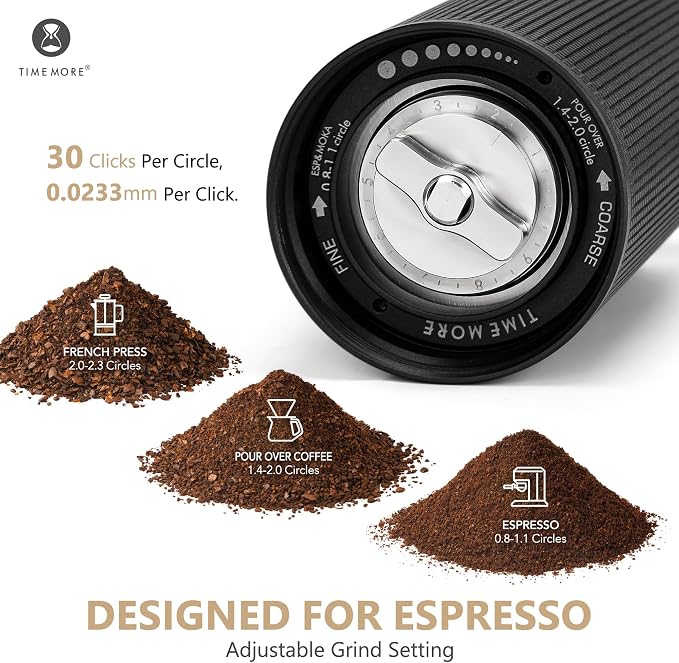 TIMEMORE Manual Coffee Grinder Chestnut C3 ESP Pro, Hand Coffee Grinder, Stainless Steel S2C Conical Burr Coffee Grinder with Foldable Handle, Adjustable Grind Setting for Espresso - Black