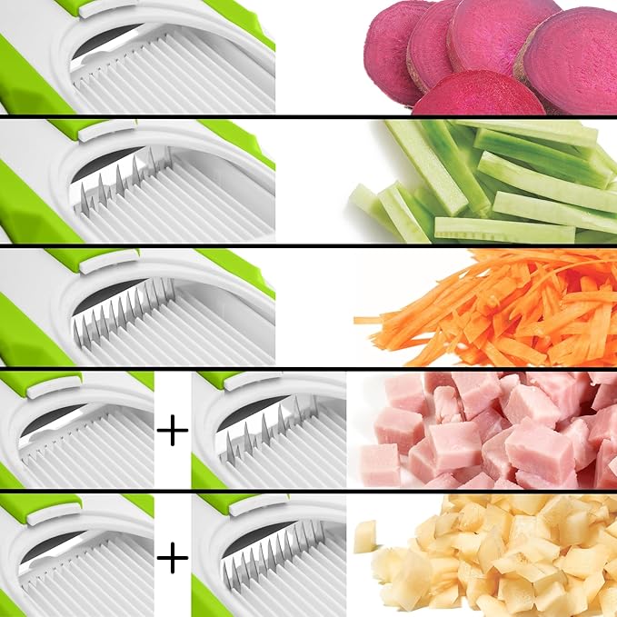 Starfrit Pump'n'Slice Vertical Mandoline, Food Slicer & Chopper, Safe | Safe enclosed blades. Adjustable slicing. Julienne & dice. Ideal for fruits & vegetables. Folds for storage.