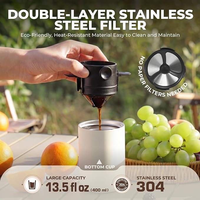 HAUSHOF Camping Coffee Maker, Coffee Grinder for Travel | 15 Cups per Charge;Portable Storage Bag;5 Grind Settings;USB-C Charging