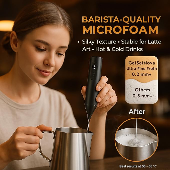 Nova Rechargeable Milk Frother & Coffee Whisker with Dual Spring Tech | 1 Year Replacement Warranty (MILK FROTHER)