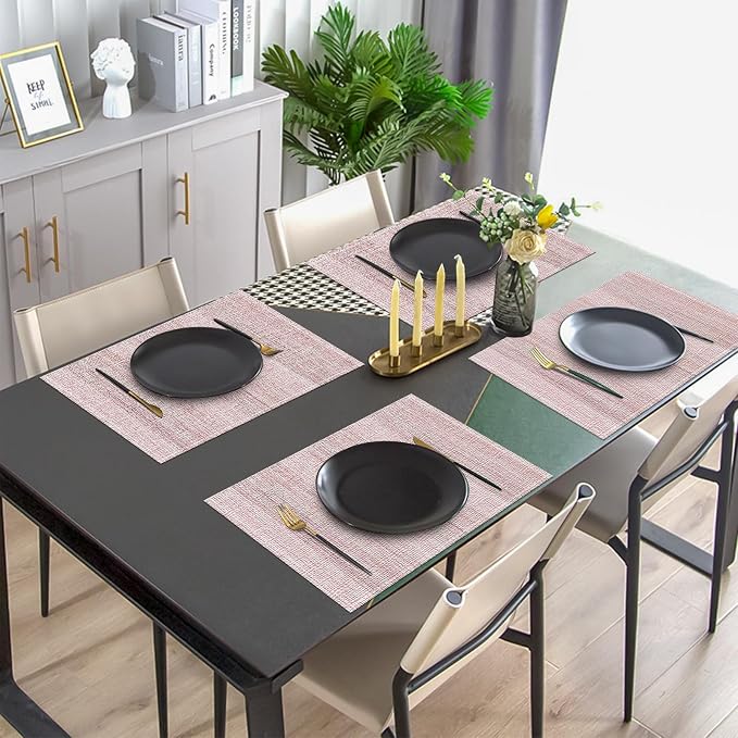 Pink Placemats Set of 4, 12x18 Inch Washable Easy to Clean Rectangular Cute Placemats for Kitchen Table Holiday Wedding Party Dining Room Decoration