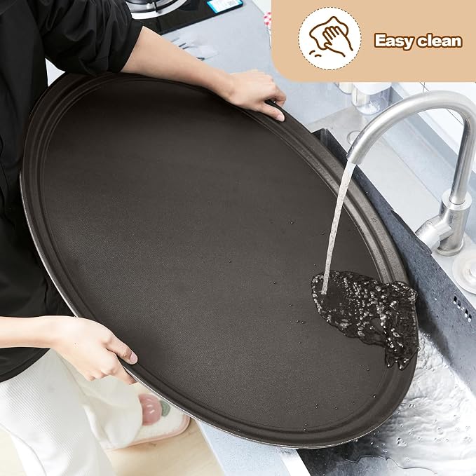 FillTouch 2 Pcs Restaurant Serving Trays PP Plastic Non Slip Rubber Lined Large Oval Tray for Kitchen Dining Room Cafeterias Fast Food Service (24 x 29 Inch,Brown)