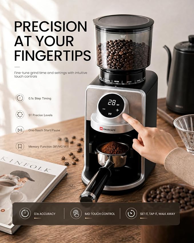 Coffee Grinder, Electric Burr Coffee Grinder with 51 Grind Settings for Espresso, Pour Over & French Press, Conical Burr Coffee Bean Grinder, IMD Digital Touch with Precision Timer, Sliver