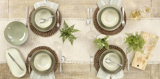 Oneida Organic Shades Sage Green Stoneware 2-Piece Serving Platter Set | dishwasher safe, microwave safe | includes platter and serving bowl | 44oz, food tray, gift for women